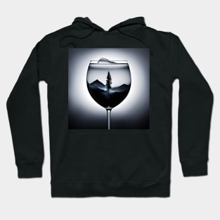 Misty Reverie Monochrome Wine Glass Double Exposure Hoodie